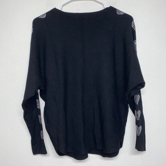 Liv Milano Sweater Black Rhinestone Embellished Sleeves Hearts Sparkle Size M - Picture 6 of 6